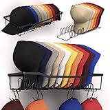 Tomudour 2 Packs Hat Rack Hat Organizer for Baseball Caps, Modular 2-in-1 Hat Rack for Wall, Holds up to 56 Hats, Space-Saving Hat Organizer with Hooks (Black)