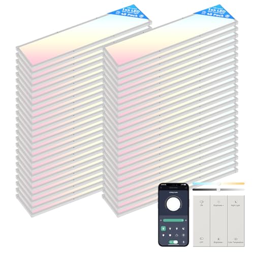 AIKVSXER 48 Pack 1x4 FT LED Flat Panel Light Surface Mount, with Wireless Switch & App Control, Night Mode, 50W 5500LM, 3000K/4000K/6500K, Ultra-Thin LED Light for Office Home,120-277V - White