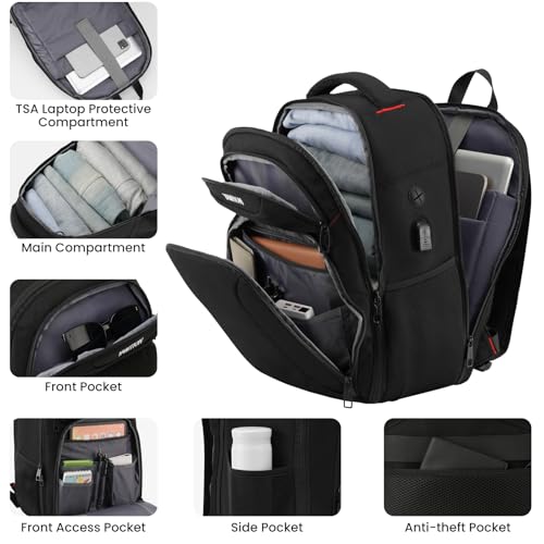Backpack for Men Laptop Backpack with USB Charging Port for Work,School Backpack Waterproof for Teen Boys, Black Travel Backpack3