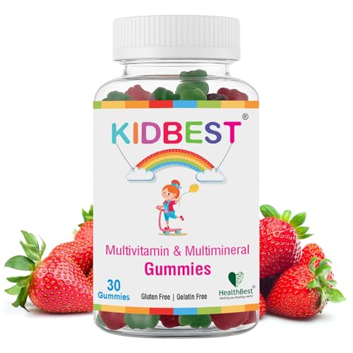 Image of HealthBest Kids Multivitamin & Multimineral Gummies for Children - Immune Support, Bone Strength with Vitamin C, D, Zinc, Non-GMO, Gluten-Free, No Artificial Colors - 30 Gummies (Strawberry Flavour)