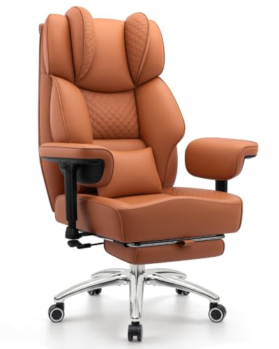 Image of Big and Tall Office Chair, Computer Desk Chair with FootRest, Brown