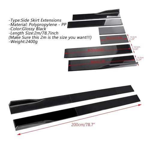 Faldón lateral de coche y alerón labio negro brillante de 78,7 pulgadas 4