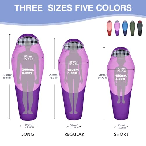 WKFAMOUT Cold Weather Mummy Sleeping Bag Flannel 0 Degree Winter Sleeping Bag Machine Washable Heavy Duty for Adults,Teenager with Compression Sack 4 Seasons for Camping Hiking Traveling - Thumbnail 2