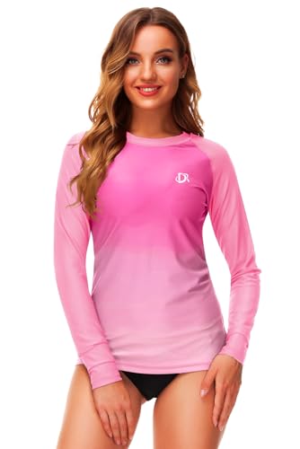 Image of Deerose Womens Gradient Rash Guard UPF 50+ Swim Shirts Surfing Top with Thumb Hole