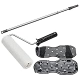 Profi Entlüftungs Set 3 tlg. | Entlüftungswalze inklusive Steckbügel | Nagelschuhe Estrichschuhe mit 13 Spitzen | Teleskopstange ausziehbar 0,80 m - 1,30 m | Epoxidharz und Polyesterbeschichtungen