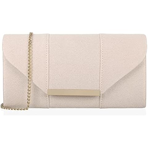 Dexmay Women Faux Suede Envelope Clutch Purse Evening Velvet Handbag Foldover Shoulder Crossbody Bag Beige Cover
