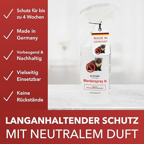BIODELTA LTK-008 Anti Marder Spray 500 ml - Marderschreck - Marderabwehr mit Langzeitwirkung - Marderschutz - Vertreibt Marder ohne zu schaden - Blumenduft- fleckenfrei