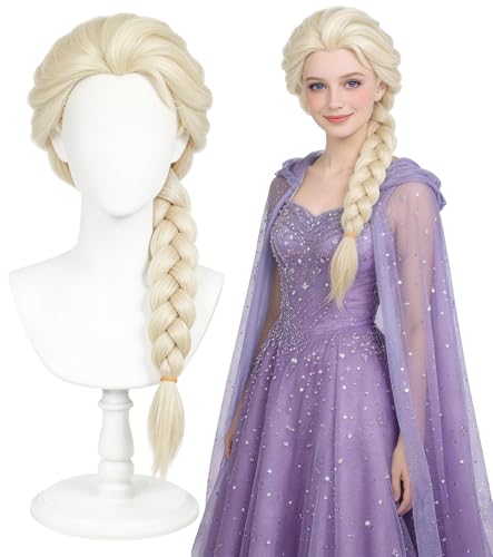 ASINWIN White Blonde Long Braid Princess Wig Set Cosplay Wig for Women