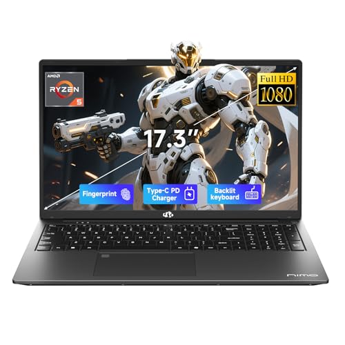 Image of NIMO 17.3 inch IPS FHD-Gaming-Laptop, AMD Ryzen 5 6600H 16GB DDR5 RAM 1TB SSD (Beat i7-1165G7 Up to 4.5GHz) Radeon 660M GPU-Computer with 100W Type-C Backlit Keyboard Fingerprint