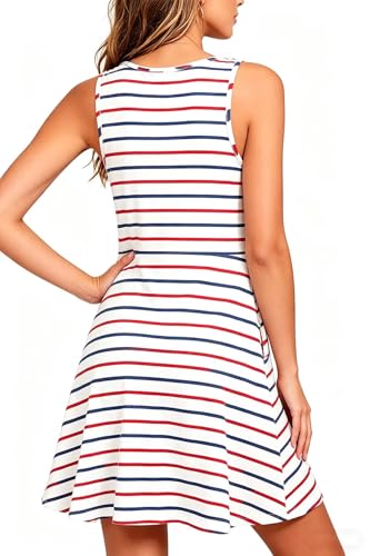 Image of Roshop Womens Juneteenth Flag Sleeveless Dress 4th of July Patriotic Swing Sundress with Pockets