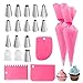 TAKUZA 21 Stück Spritztüllen Set, Torten Zubehör Mit 14 Tüllen Set, Spritzbeutel Silikon Mehrweg, Adapter, Kuchenschaber, Für Herstellung Von Cupcakes, Keksen, Torten Dekoration, Puffs (Rosa)