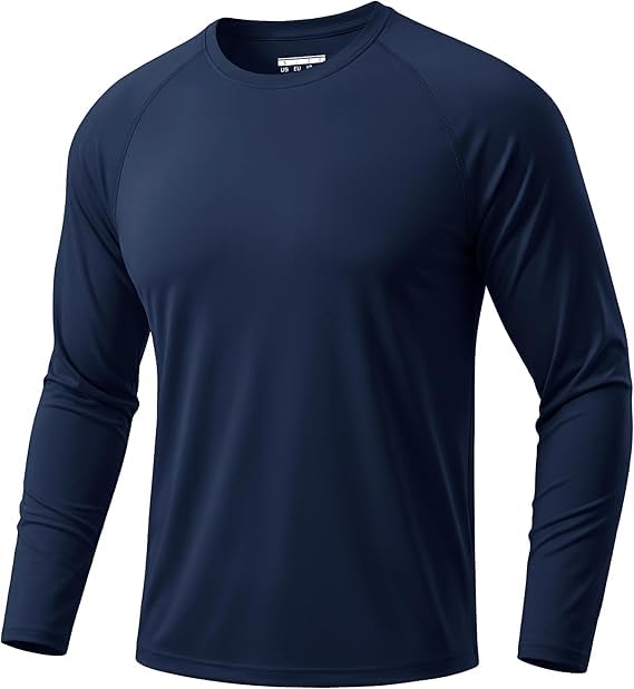 TACVASEN Camiseta Protección Solar Hombre Manga Larga Top Corriendo Ligera Camiseta Protección UV Camisa para Caminar Camiseta UPF 50+ Rush Guard Azul Marino