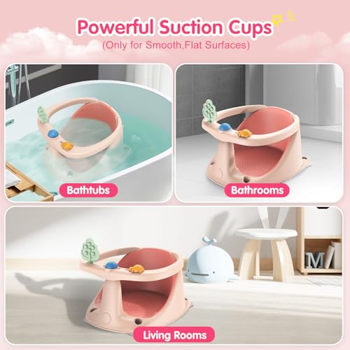 Image of Baby Bath Seat for Babies 6 Months & Up, Non-Slip Bath Seats for Babies Sitting up,Bath tub Seat with Suction Cups,Safe & Comfortable Bath Chair Baby, Pink