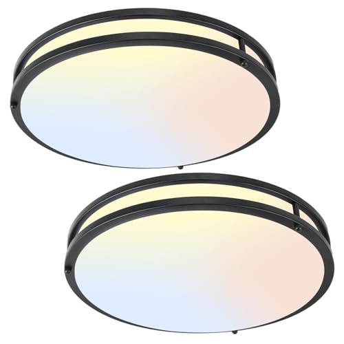 16Inch LED Ceiling Light Fixtures, Flush Mount Light Fixtures 50W, 5CCT Adjustable 2700K 3000K 4000K 5000K 6500K, Close to Ceiling Light for Kitchen Hallway Bathroom Kitchen Bedroom Black 2 Packs by GOZIG - Used condition - US$65.53