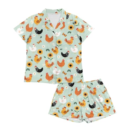 Image of Renewold Women's Short Sleeve Pajama Set Button Down Sleepwear with Notch Collar Soft Lounge Top and Shorts with Pockets