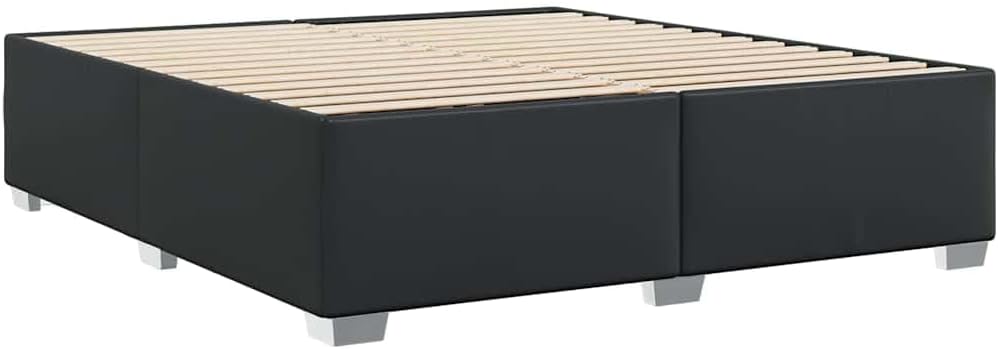Modern Black King Bed Frame with Sturdy Faux Leather Platform Foundation, Durable Slatted Design, Easy Assembly, No Box Spring Needed, Minimalist Industrial Bedroom Furniture