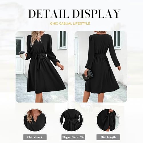 Robe mi-longue automne hiver confortable qui structure la taille - 7