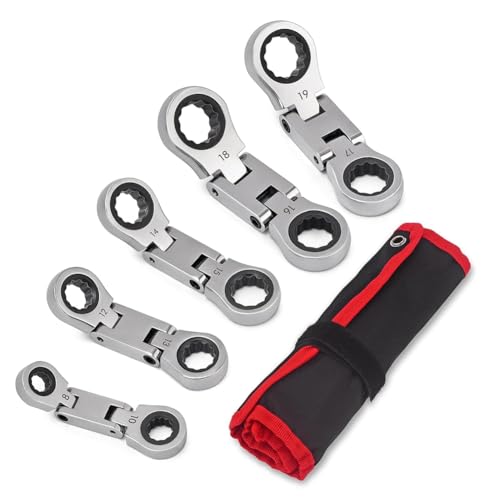 Clé à rochet stubby double-headed articulée flex-head métrique pour mécanique auto - 2