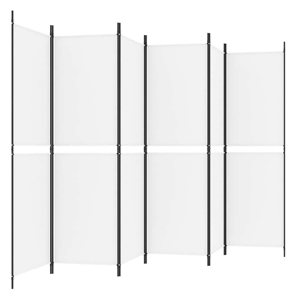 Paravent 6 pièces en tissu blanc - 300 x 180 cm - Pliable - Brise-vue - Pour salon, chambre à coucher, bureau, balcon, jardin - Paravent peu encombrant avec tissu et cadre en fer