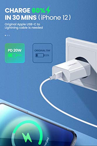 Carregador Ugreen Turbo 20w iPhone 8 a 12 Tipo C Quick Charge 3 20 W PD+