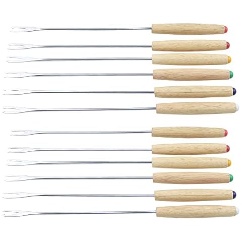 Antrader tenedores para fondue de acero inoxidable con mango de madera de roble Cover