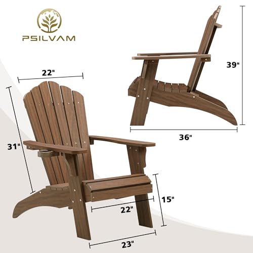 Image of Psilvam Adirondack Chairs Set of 2 with Cup Holder, Light Brown