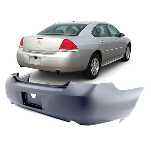 Image of FitParts Compatible with Chevrolet Impala 2006-2016 Rear Bumper Cover | Primed, With Exhaust Opening, With Dual Exhaust, Sedan, Police, Ready to Paint, OEM 19120961, GM1100736