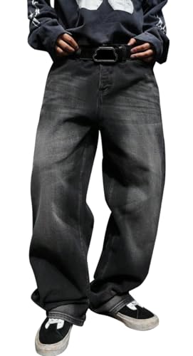 Image of HUNGSON Mens Baggy Jeans for Men Women Y2k Skater Vintage Plain Pants Casual Wide Leg Jeans Loose Fit Denim Jeans