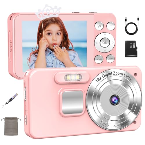 Cámara Digital 4K, 64MP Autofocus, Zoom Digital 18X, Pantalla de 2,8, Cámara Compacta con Modo Time-Lapse y Grabación en Bucle, Webcam, Tarjeta SD 32GB Incluida, Ideal para Principiantes(Blanca)