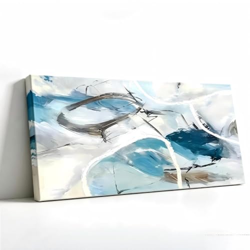 Tableau sur Toile Abstrait pour Murs Vides, Déco Marine Bleu Gris RGsixiot Sans Cadre
