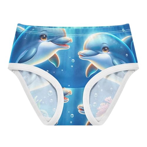 Cute Dolphin Blue Toddler Underwear, Cotton Underwear for Girls, 2T–8 Years