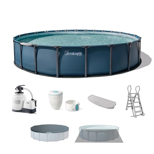 INTEX UltraLuxe 24 ft x 52 in Round Above Ground Pool Set Smart Wi-Fi Enabled Swimming Pool with Sand Filter Pump Saltwater System & Retractable Ladder