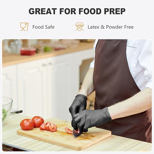 Image of Black Vinyl Gloves, Food Grade Gloves Disposable Latex Free & Powder Free, Guantes for Cleaning Cooking Food Prep