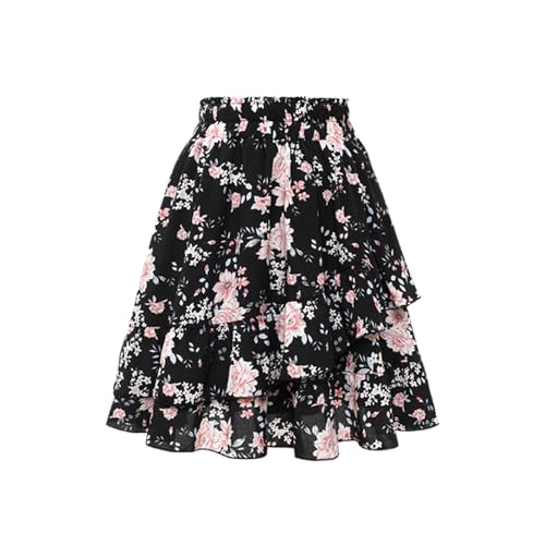 Jupe Boheme Femme Taille Élastique, Jupe Femme Ete Imprimé Florale Évasé Volants Superposés Trapèze Chic Et Elegant Décontracté D'été Fluide Léger Comfortable Tous Les Jours De Plage Skirt