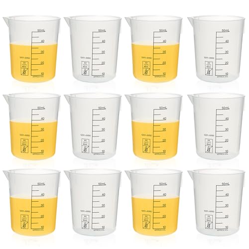 ULAB Scientific Stackable Graduated Plastic Beakers, 12pcs of Vol.50ml(1.69oz), with Easy-to-Read Printings in Black, UBP1021
