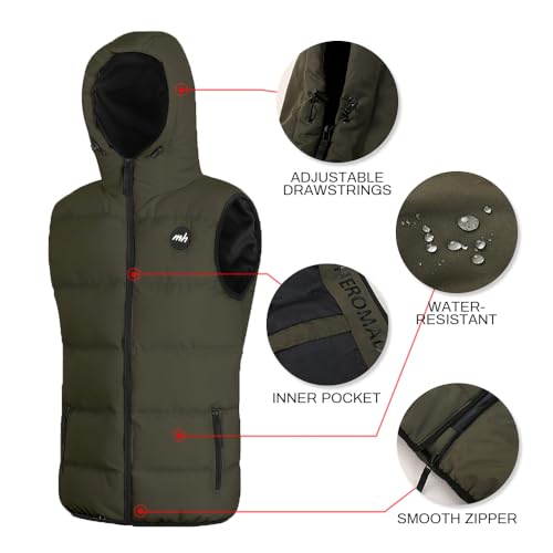 Image of MADHERO Men's Puffer Vest with Hood Water-Resistant Puffy Vests Outerwear Sleeveless Jacket