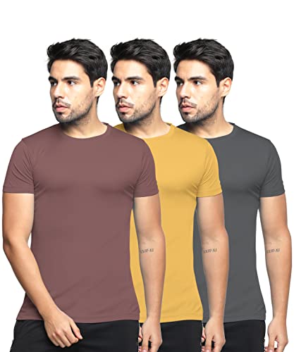 Image of BULLMER Solid Cotton Blended Half Sleeve Round Neck Tshirt for Men