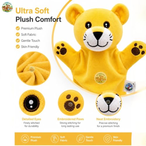 Image of Yellow Lion Hand Puppet for Kids, Soft Plush Animal Puppet, Storytelling Puppet for Preschool, Classroom Learning Toy, Interactive Educational Toy, Role Play Gift for Boys & Girls,