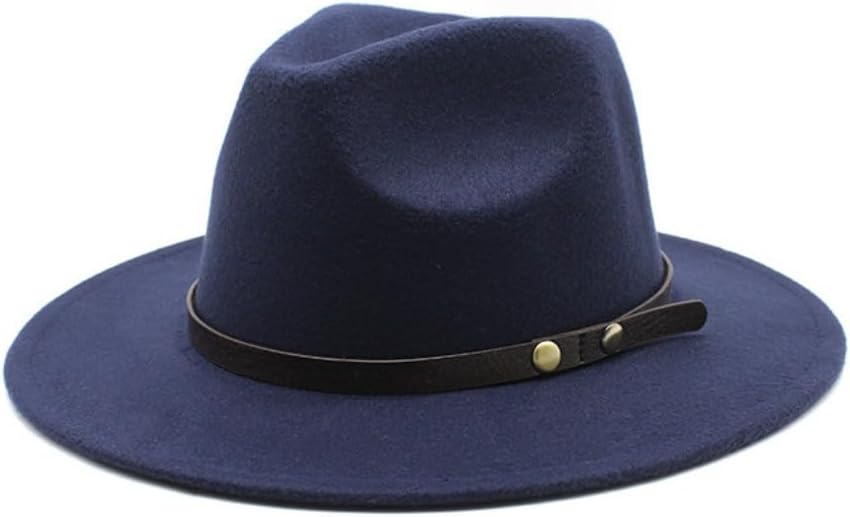 Classic Wool Fedora Hat with Leather Band, Wide Brim, Black