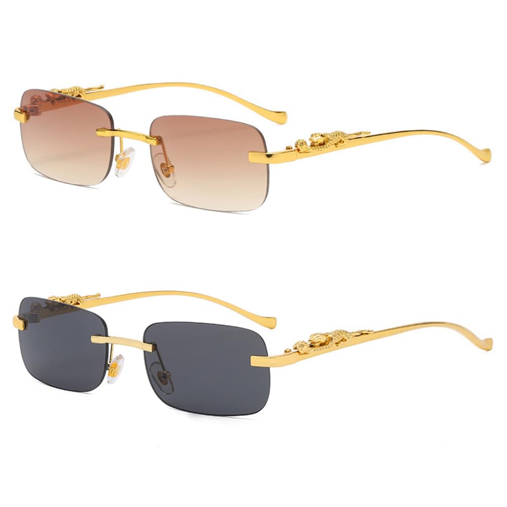 Heptagram Trendy Rimless Sunglasses for Women Men Vintage Fashion Retro Y2K Small Tinted Frameless 70s Sun Glasses