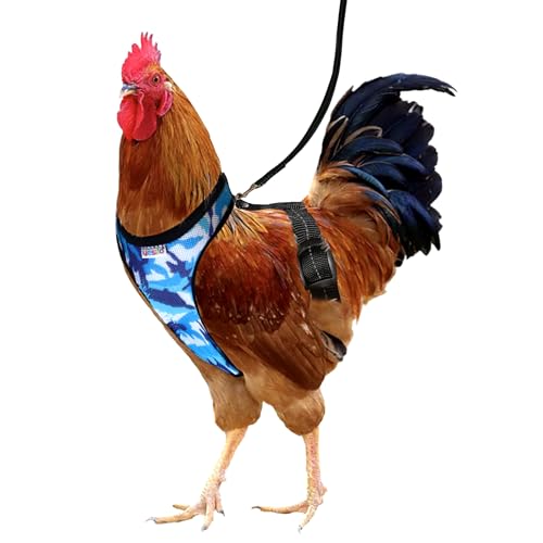Yesito Premium Chicken Harness - Adjustable, Breathable, and Durable in Cool Camouflage Blue with Matching 5.4ft Leash for Happy Hens (Small, Camouflage Blue)
