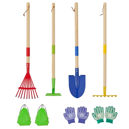 Set de herramientas de jardinería 4 piezas con guantes y bolsas
