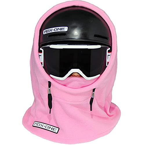MDXONE Kids Over The Helmet Balaclava Children face mask with Buttons Winter 2022 Pompoms with Elastics (Sold Separately) (Pink)3