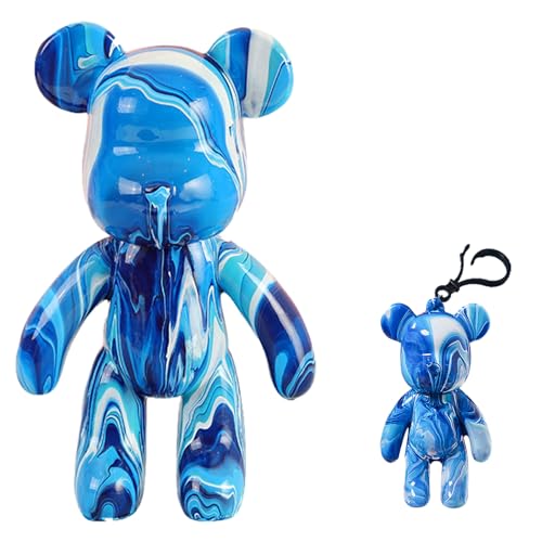 Coniuty Fluid Bear + Keychain Drip Bear Painting Kit for Creative Pouring Bear Art (Cyan+White+Blue 9 inch)