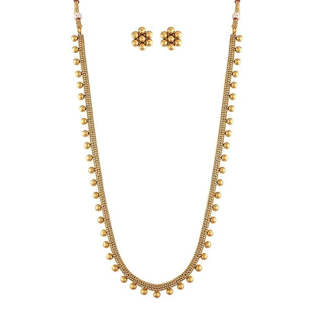 I Jewels 18K Gold Plated Traditional South Indian Stylish Long Necklace With Earrings For Women & Girls (MC042)
