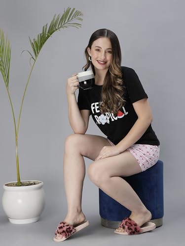Image of Club A9 Women Cotton Regular Fit T-Shirt and Shorts Night Suit | Two Piece Set