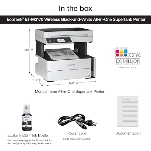 Image of Epson EcoTank ET-M3170 Wireless Monochrome All-in-One Supertank Printer with ADF, Fax and Ethernet Plus 2 Years of Unlimited Ink*