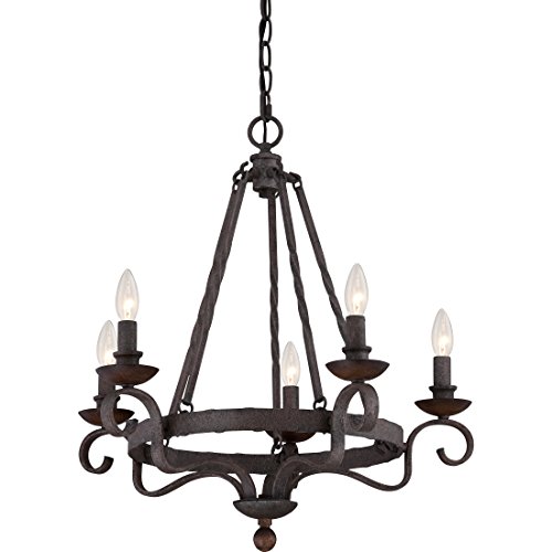 Image of Quoizel Noble 24 inch Candle-Style Chandelier, 5-Light, Rustic Black | Solid Wood Accents, European Style, Adjustable Height Up To 78 inch