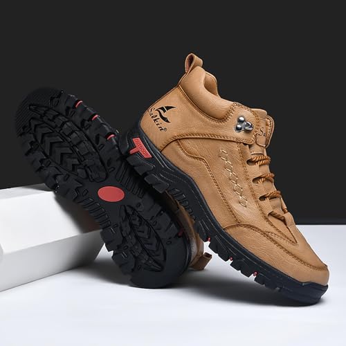 Men'S Leather Lace-Up Platform Hiking Boots Fashion Handmade High-Top Waterproof Non-Slip Oxford Ankle Boots For Trail Travel Outdoor Casual Boots4