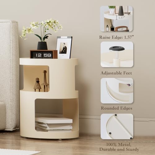 Image of XIV Side Table, Round End Table, Modern Nightstand, Metal Accent Table, Small Bed Side Table for Living Room Bedroom, Bedside Table, Night Stand, No Assembly Required (Off White, Round)